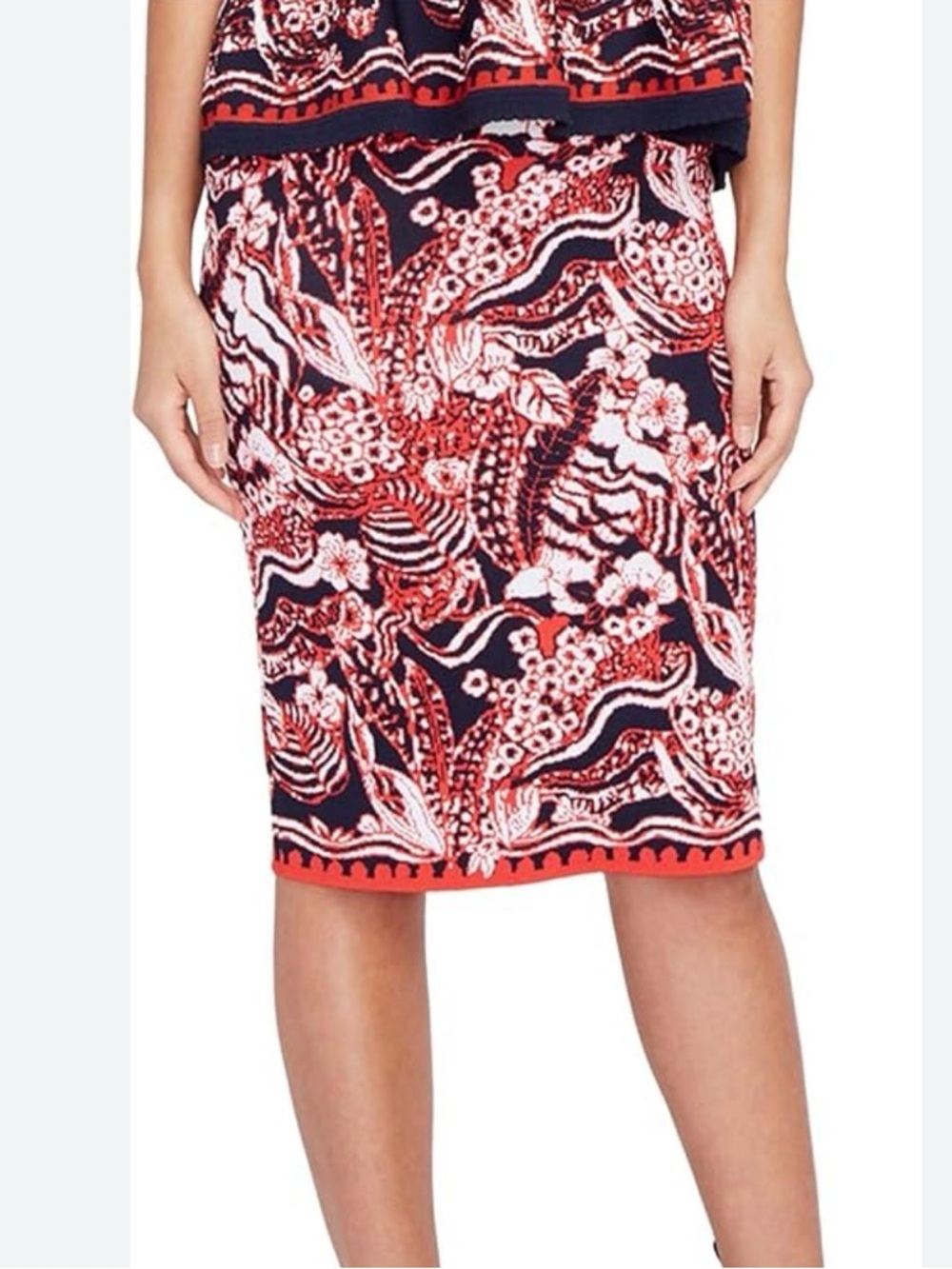 RACHEL Rachel Roy Red, Navy & White Knit Skirt. Size 8.